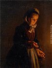 Petrus Van Schendel Famous Paintings - A Servant Girl by Candle Light